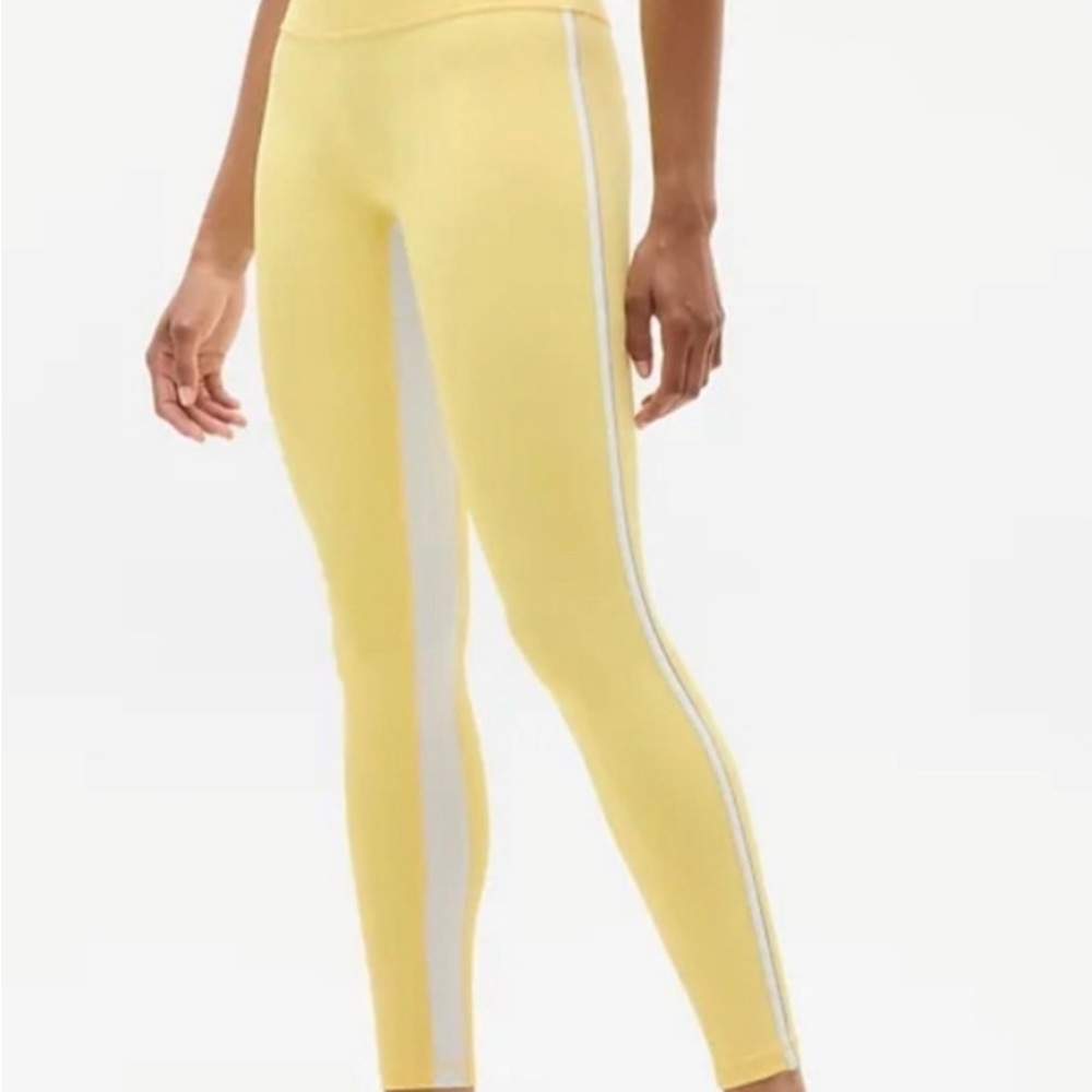 Athleta Yellow Leggings with White Stripe